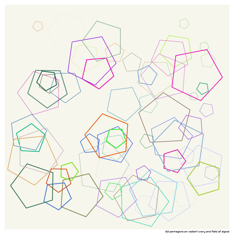 63 pentagons on radiant ivory and field of signal