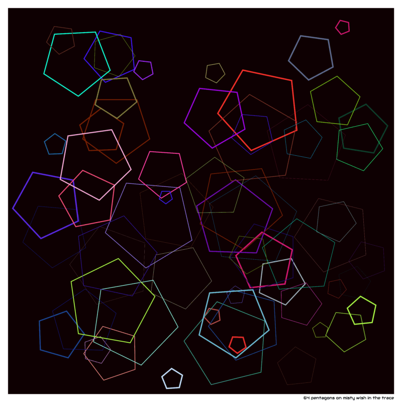 64 pentagons on misty wish in the trace