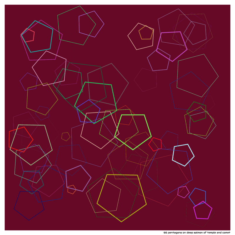 66 pentagons on deep salmon of temple and comet