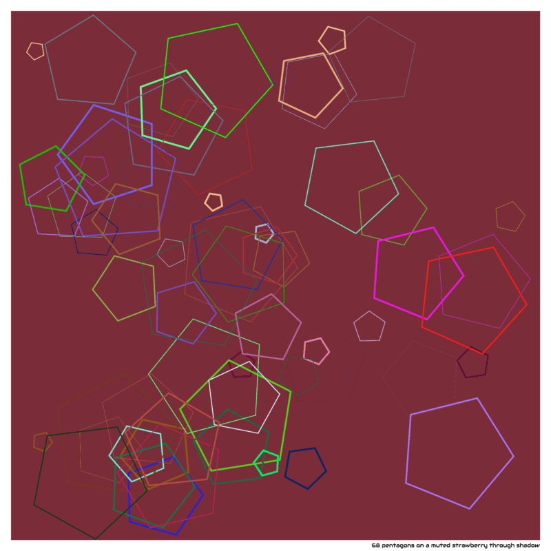 68 pentagons on a muted strawberry through shadow
