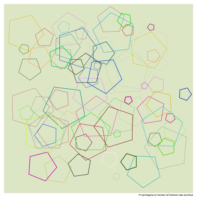 74 pentagons on horizon of stained rose and blue