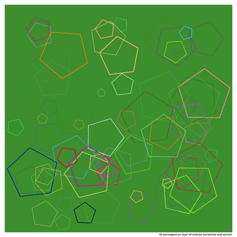 75 pentagons on dust of stained periwinkle and apricot