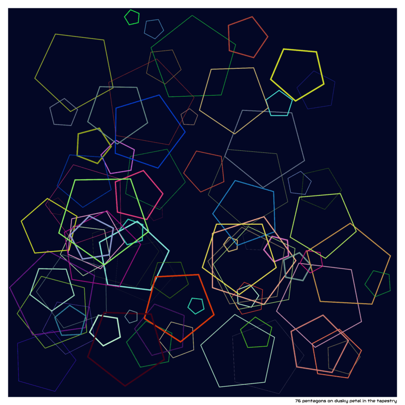 76 pentagons on dusky petal in the tapestry