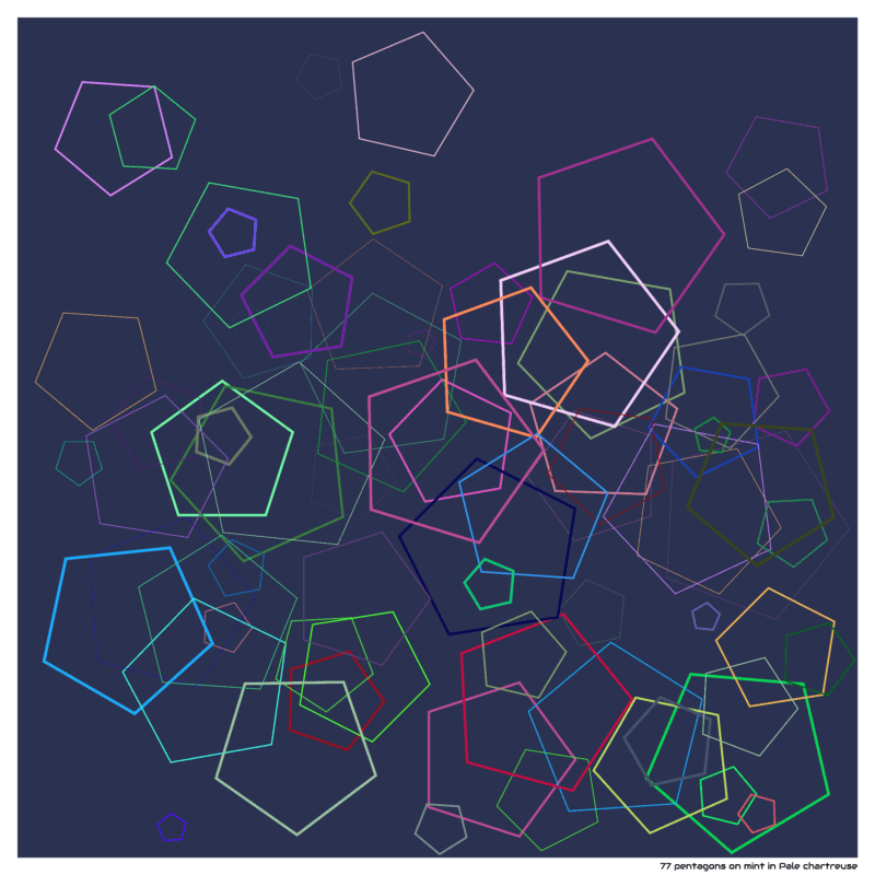 77 pentagons on mint in Pale chartreuse