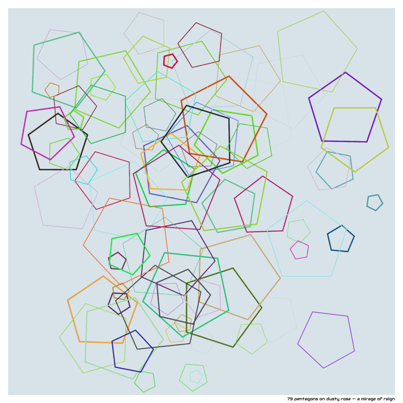 79 pentagons on dusty rose — a mirage of reign