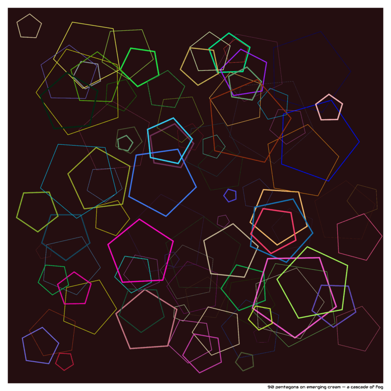 90 pentagons on emerging cream — a cascade of fog