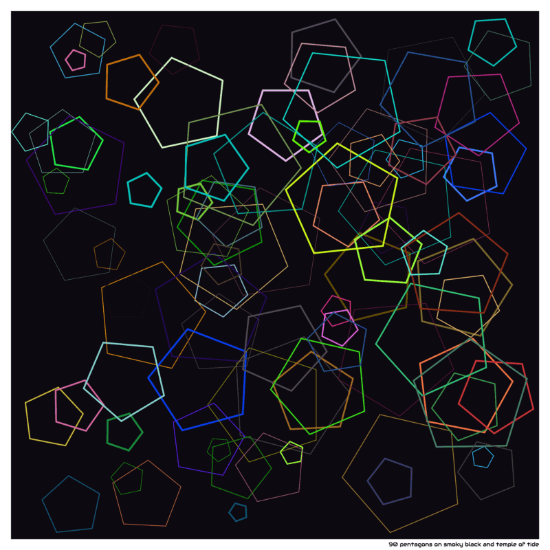 90 pentagons on smoky black and temple of tide
