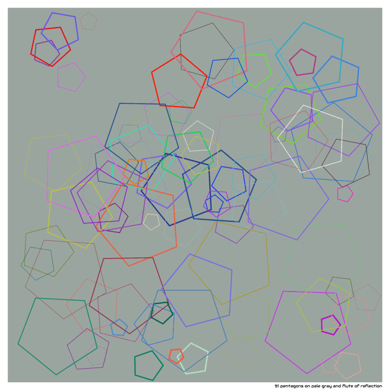 91 pentagons on pale gray and flute of reflection