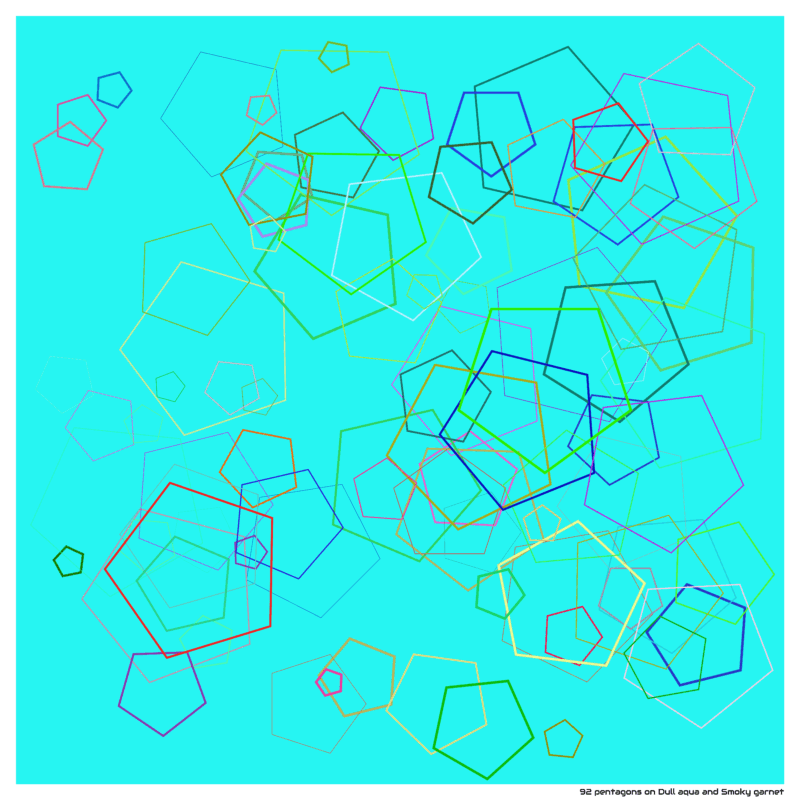 92 pentagons on Dull aqua and Smoky garnet