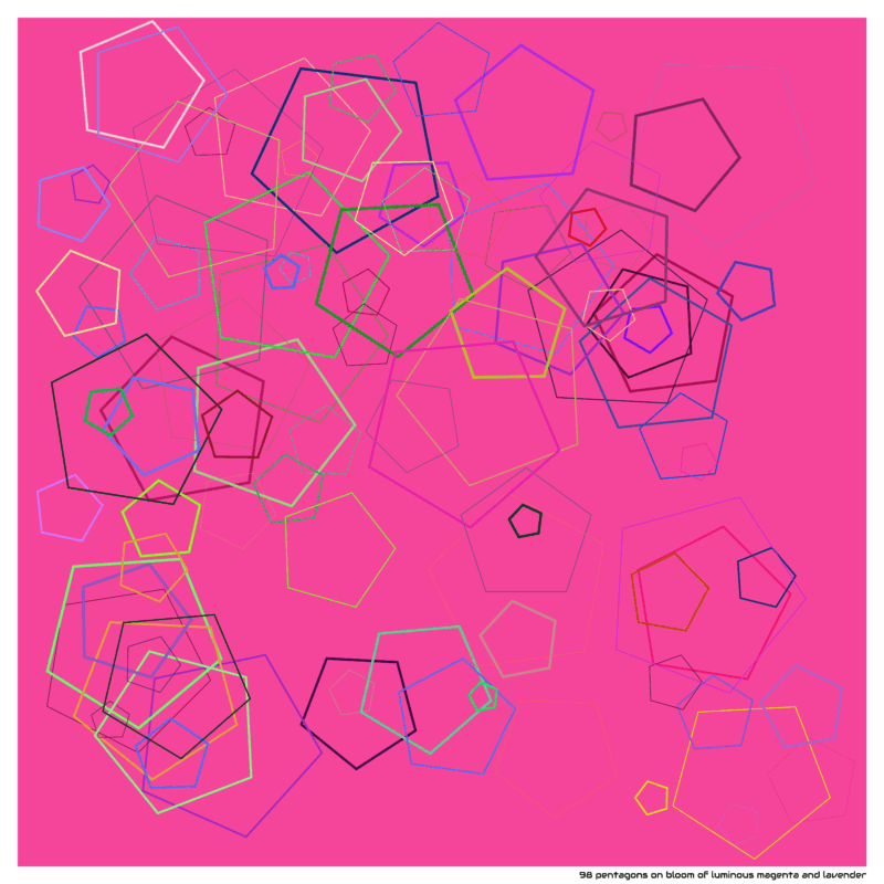 98 pentagons on bloom of luminous magenta and lavender