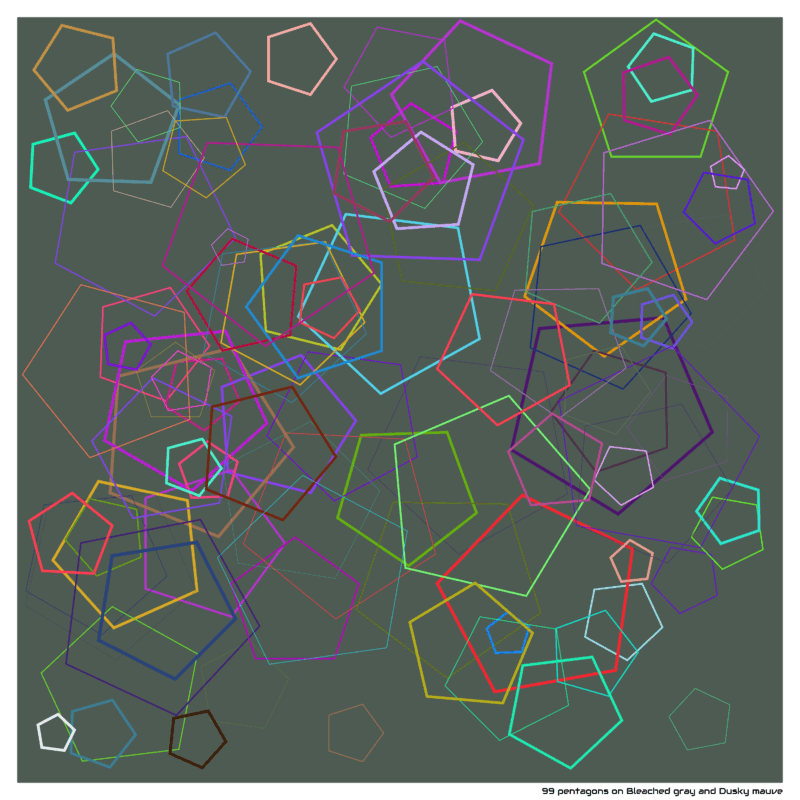 99 pentagons on Bleached gray and Dusky mauve