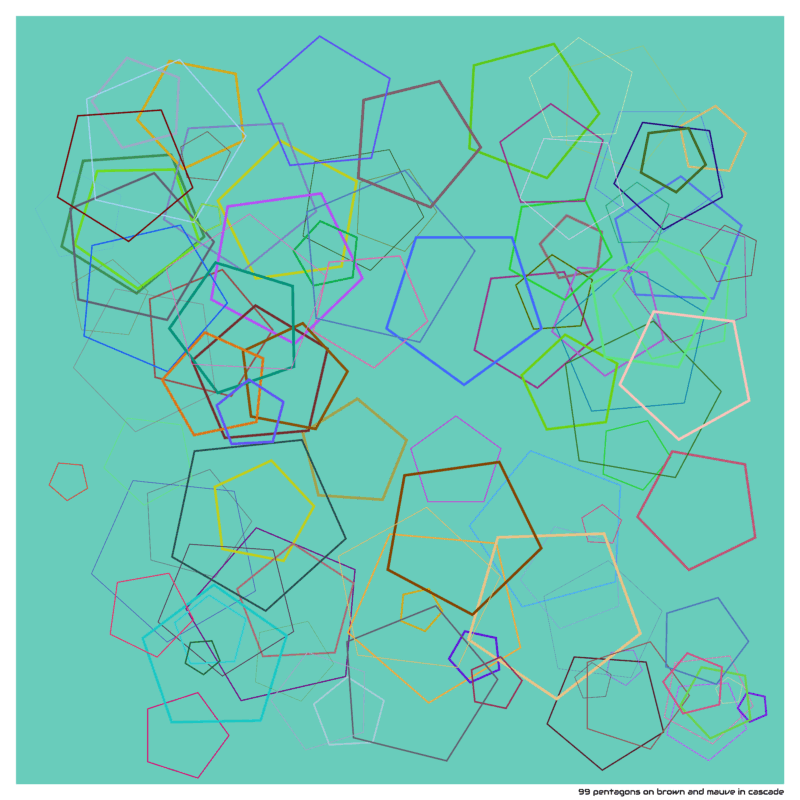 99 pentagons on brown and mauve in cascade