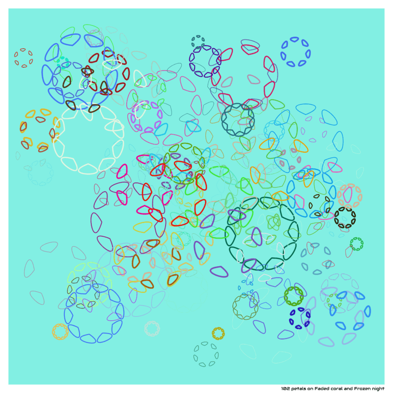102 petals on Faded coral and Frozen night