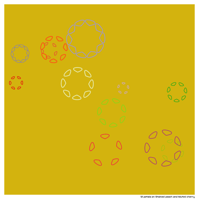 12 petals on Stained peach and Muted cherry