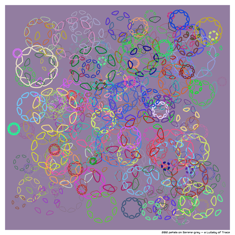 202 petals on Serene grey — a Lullaby of Trace