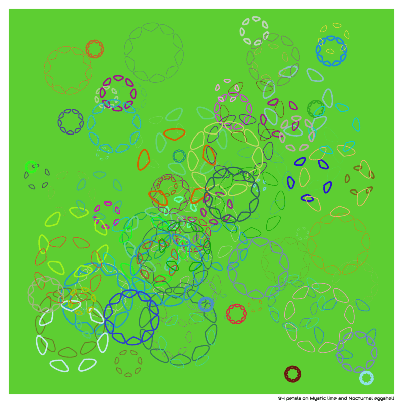 94 petals on Mystic lime and Nocturnal eggshell