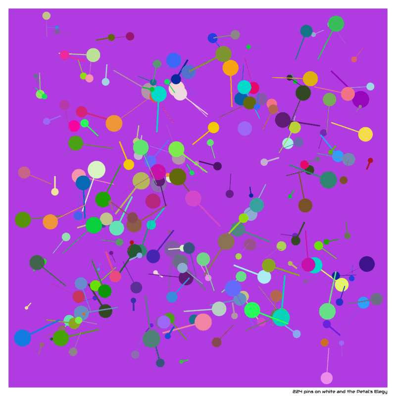 224 pins on white and the Petal’s Elegy