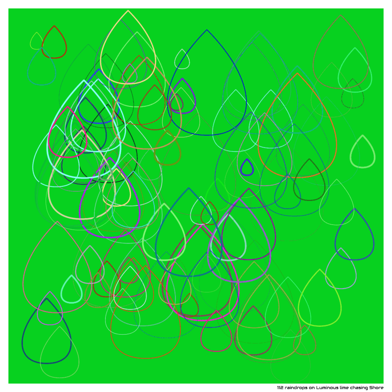112 raindrops on Luminous lime chasing Shore