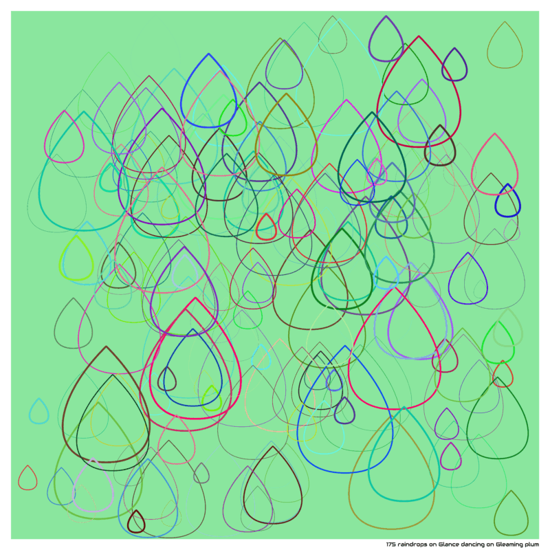175 raindrops on Glance dancing on Gleaming plum