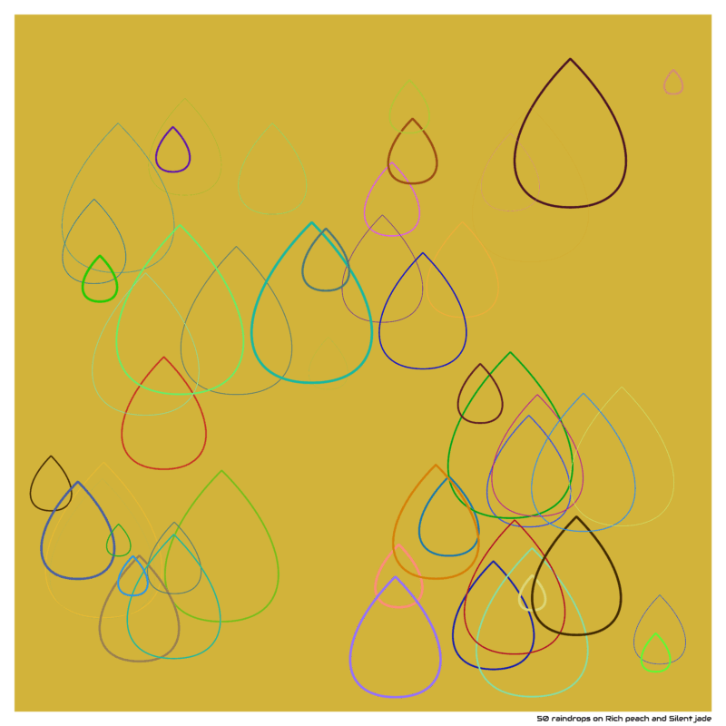 50 raindrops on Rich peach and Silent jade
