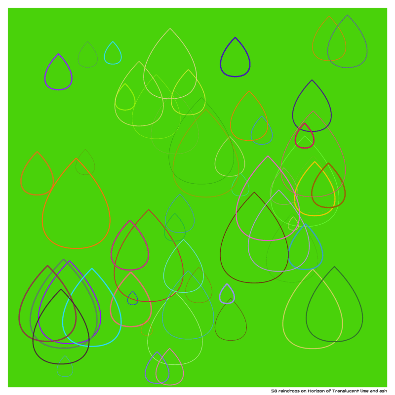 58 raindrops on Horizon of Translucent lime and ash