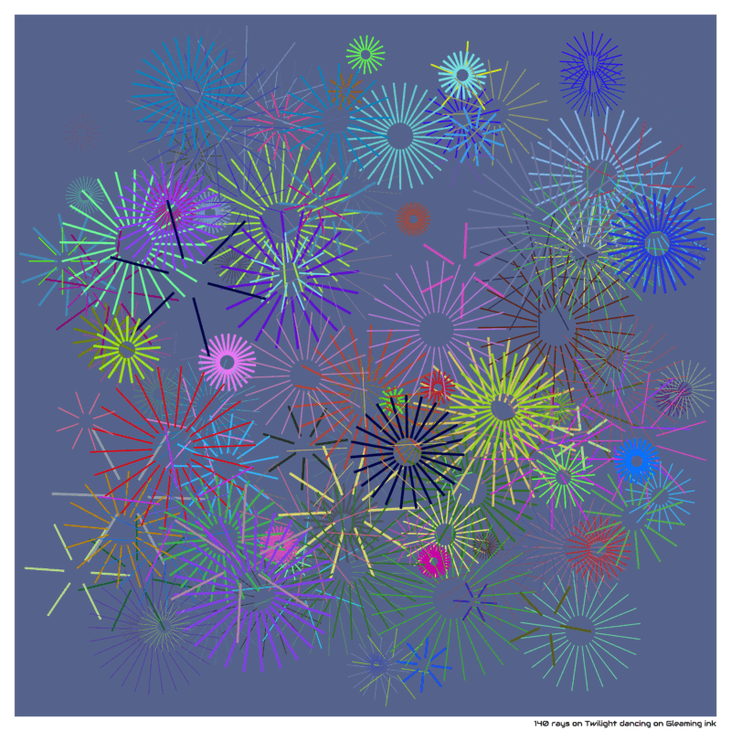 140 rays on Twilight dancing on Gleaming ink