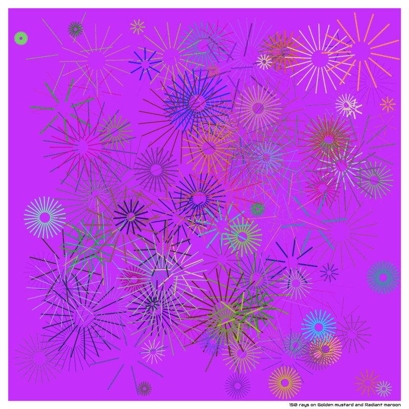 150 rays on Golden mustard and Radiant maroon