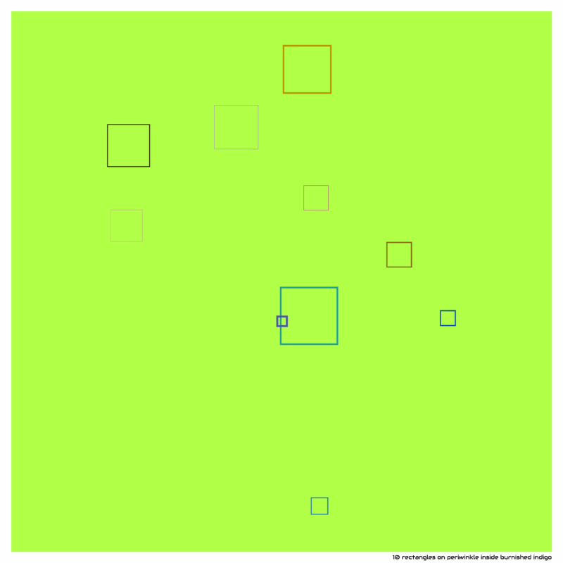10 rectangles on periwinkle inside burnished indigo