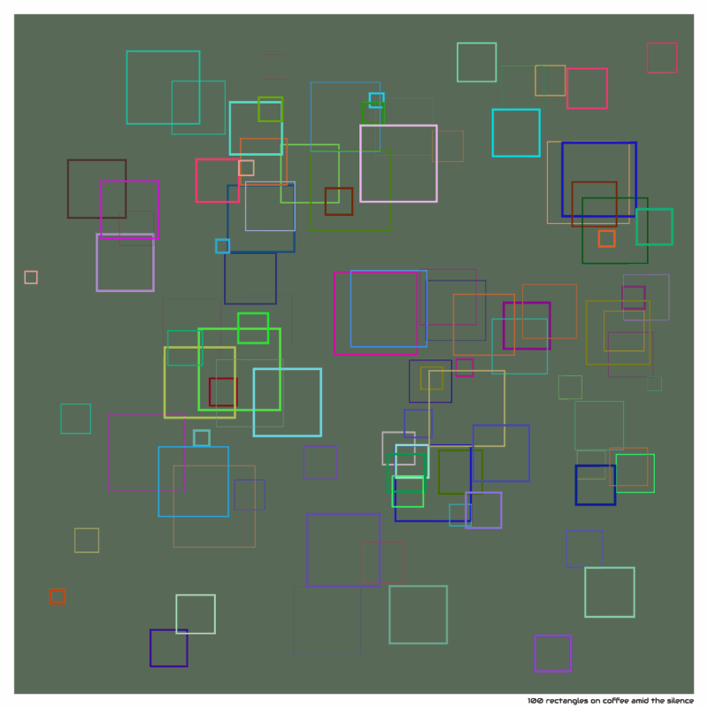 100 rectangles on coffee amid the silence