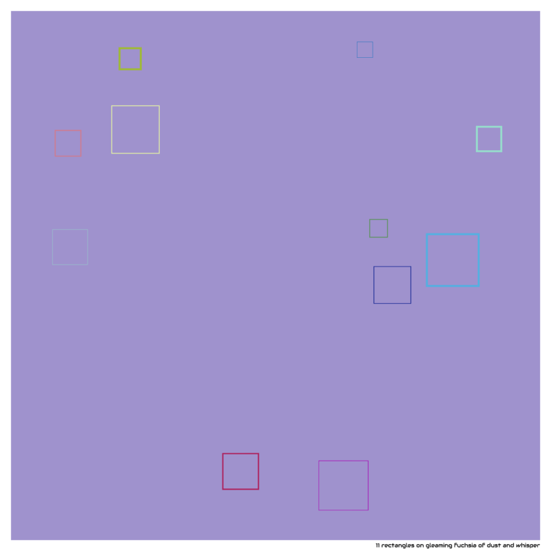 11 rectangles on gleaming fuchsia of dust and whisper