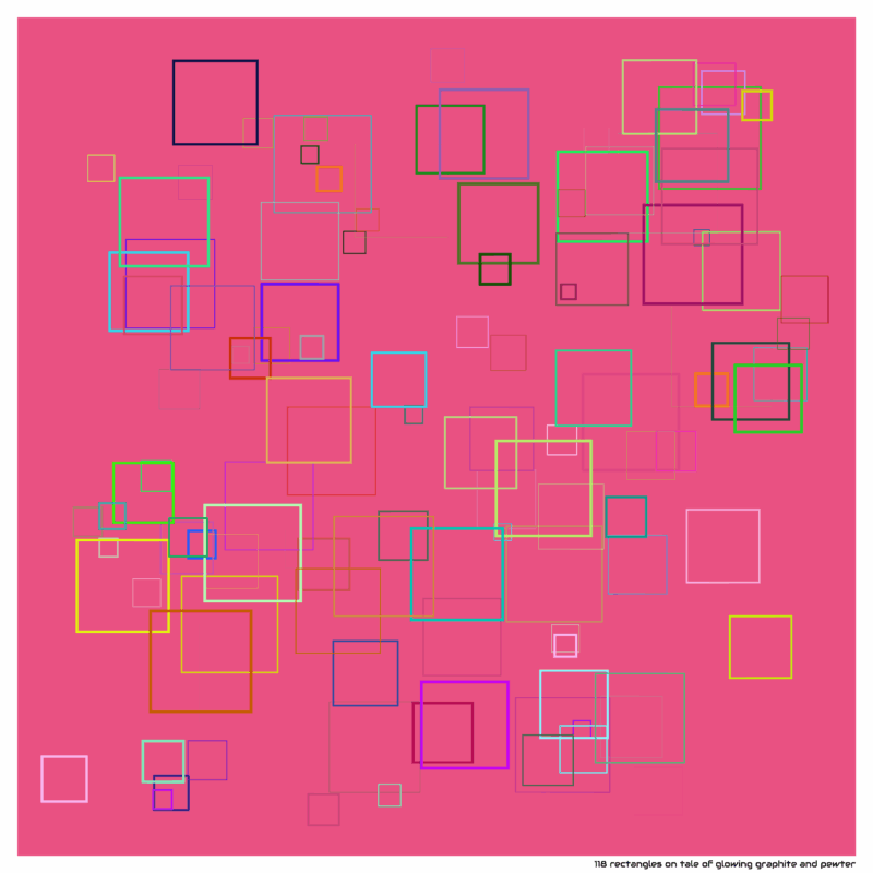 118 rectangles on tale of glowing graphite and pewter