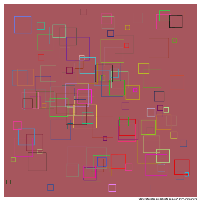120 rectangles on delicate sepia of drift and sonata