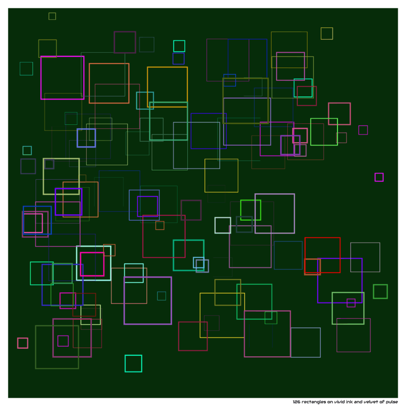 126 rectangles on vivid ink and velvet of pulse