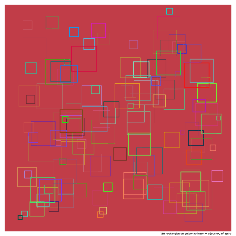 128 rectangles on golden crimson — a journey of spire