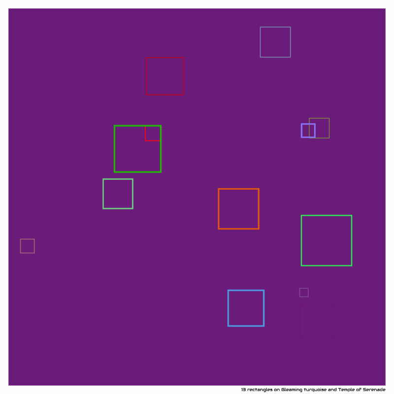 13 rectangles on Gleaming turquoise and Temple of Serenade