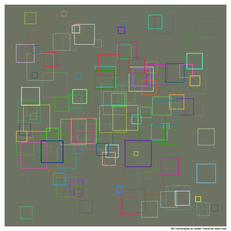 134 rectangles on amber towards deep teal