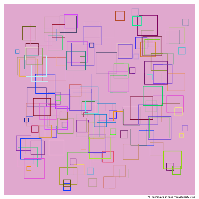 144 rectangles on rose through misty wine