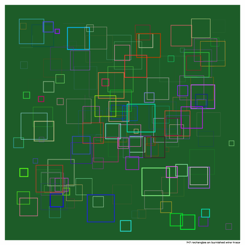 147 rectangles on burnished wine trace