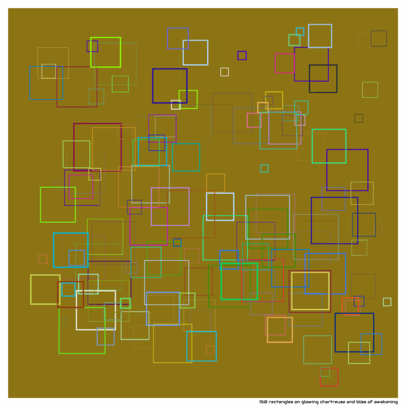 150 rectangles on glowing chartreuse and bliss of awakening