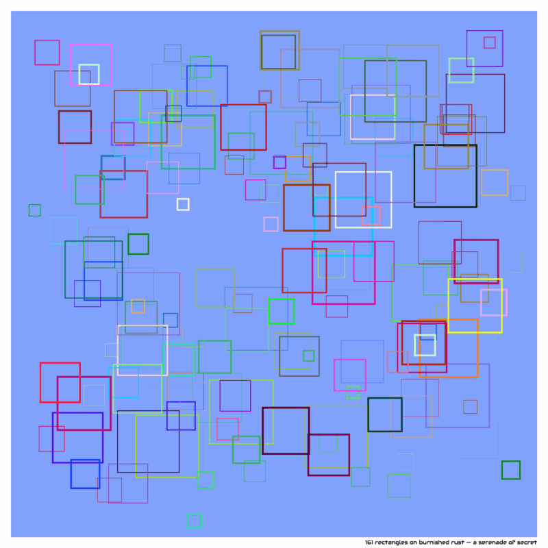 161 rectangles on burnished rust — a serenade of secret