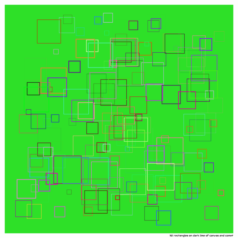 161 rectangles on dark lime of canvas and comet