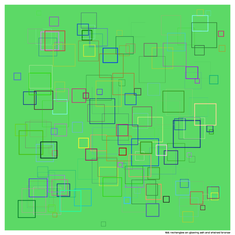 166 rectangles on glowing ash and stained bronze