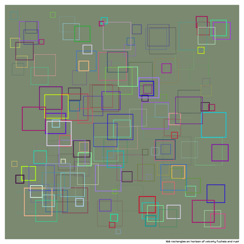 168 rectangles on horizon of velvety fuchsia and rust