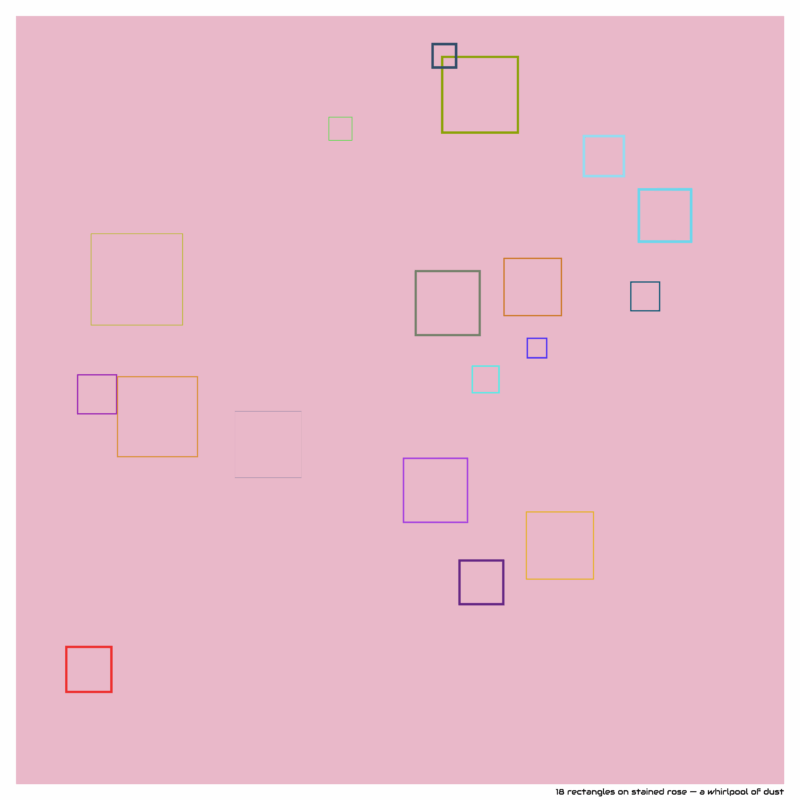 18 rectangles on stained rose — a whirlpool of dust