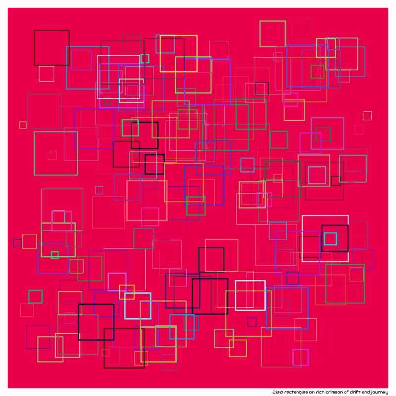 200 rectangles on rich crimson of drift and journey