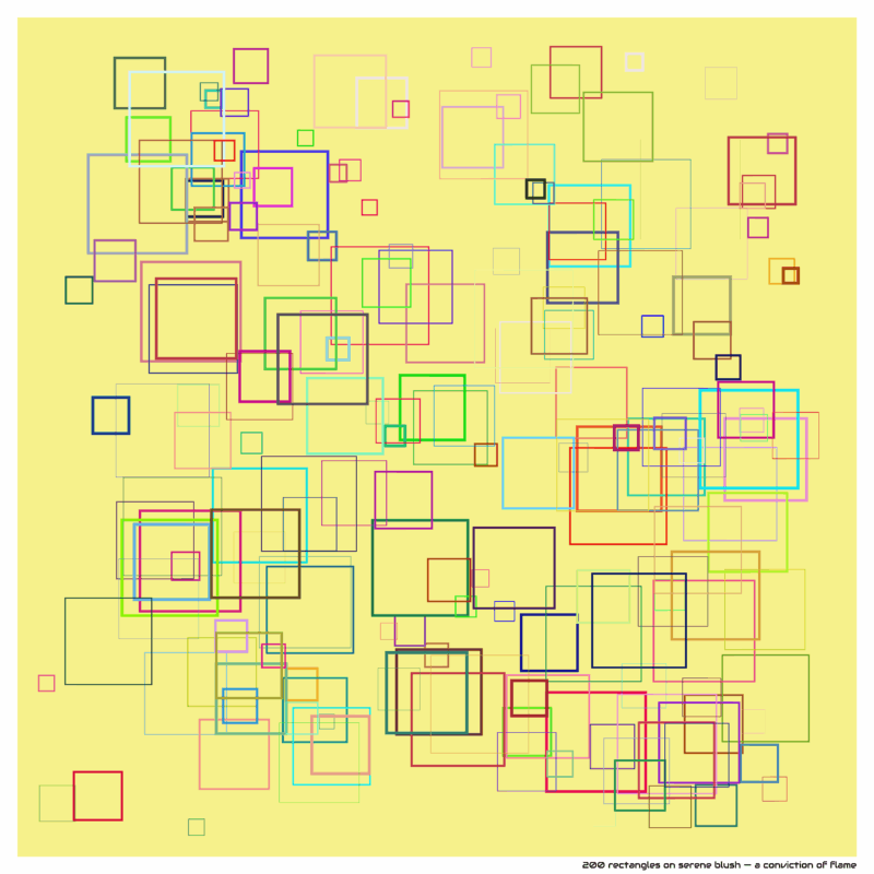 200 rectangles on serene blush — a conviction of flame