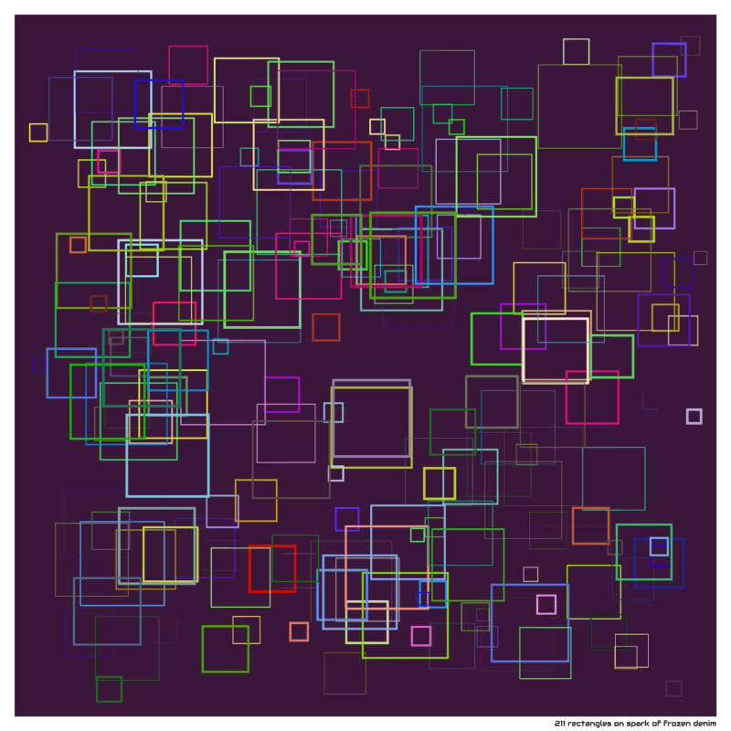 211 rectangles on spark of frozen denim