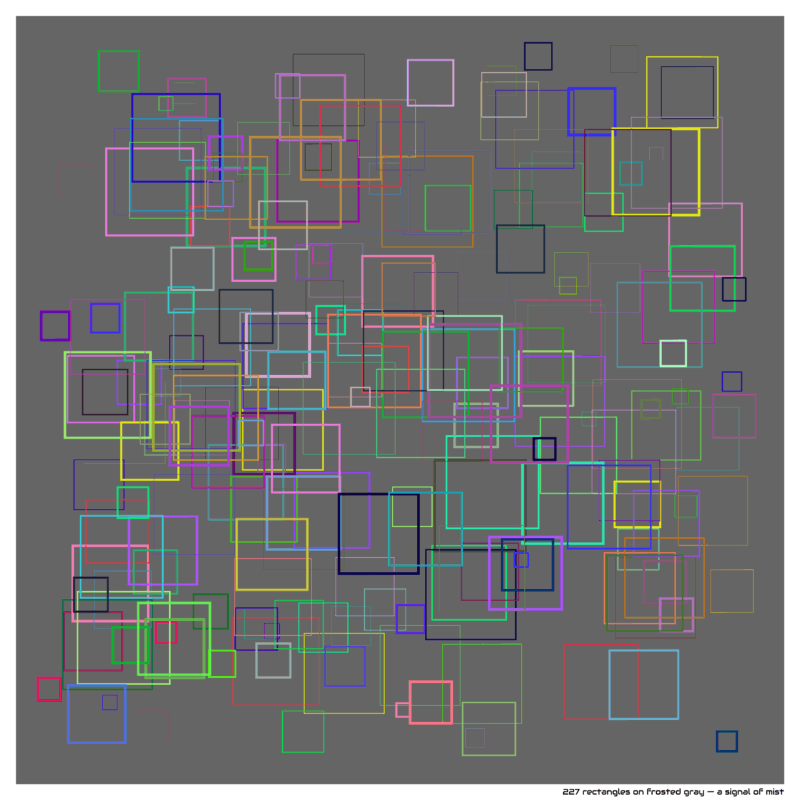 227 rectangles on frosted gray — a signal of mist