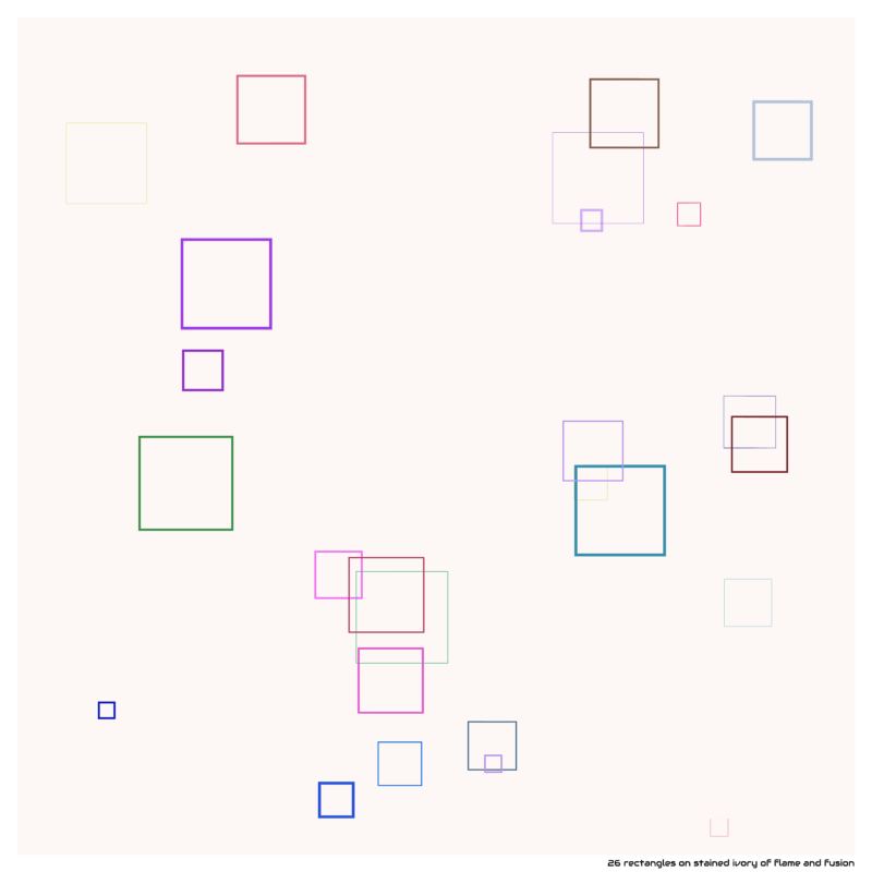 26 rectangles on stained ivory of flame and fusion