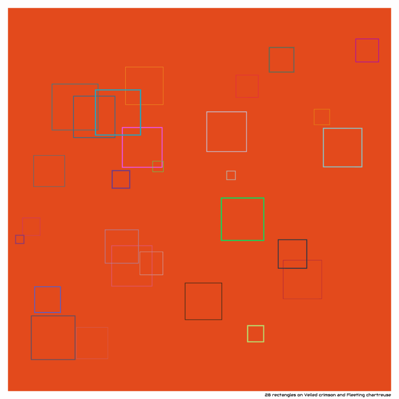 28 rectangles on Veiled crimson and Fleeting chartreuse